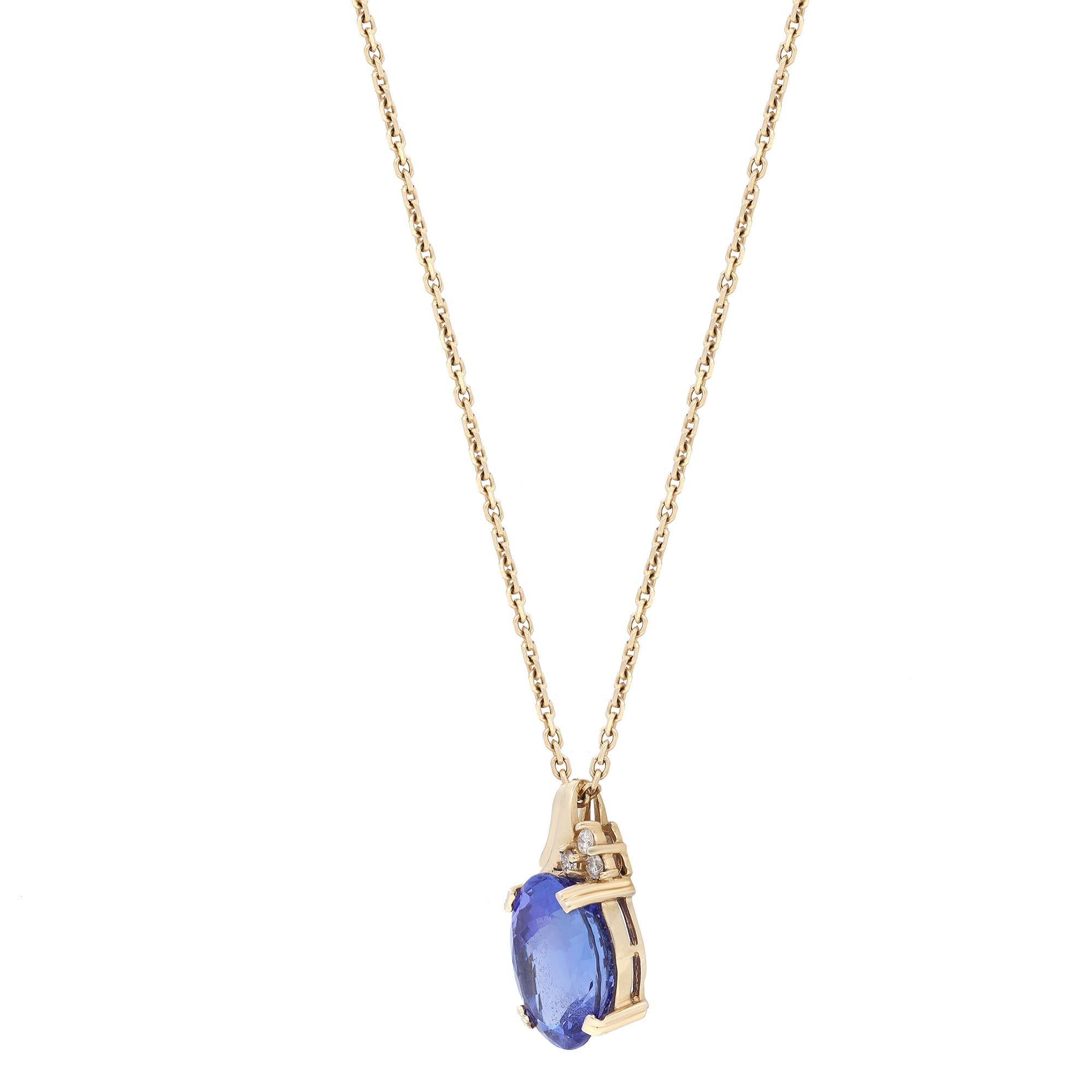 Oval Cut 11.00cttw Tanzanite & Diamond Pendant Necklace 14K Yellow Gold For Sale