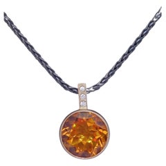 11.01 Carat Citrine and Diamond Gold and Sterling Silver Pendant Necklace