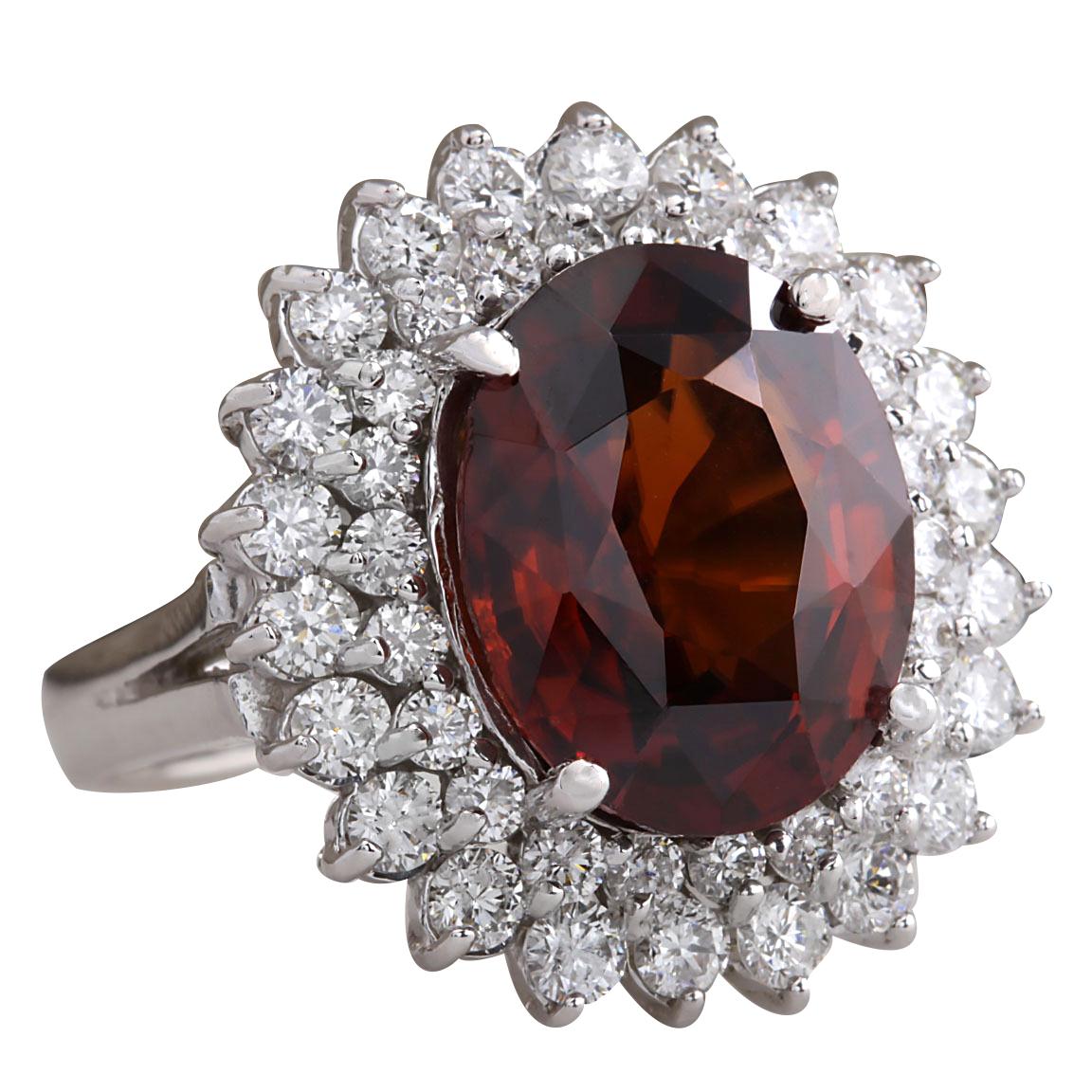 Stamped: 14K White Gold
Total Ring Weight: 6.8 Grams
Total Natural Hessonite Garnet Weight is 9.41 Carat (Measures: 14.00x10.00 mm)
Color: Red
Total Natural Diamond Weight is 1.60 Carat
Color: F-G, Clarity: VS2-SI1
Face Measures: 20.97x19.30 mm
Sku: