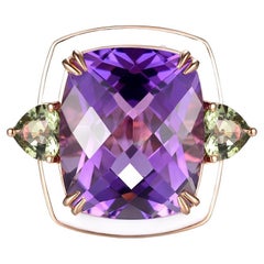 11.02 Carat Amethyst Sapphire Enamel Art Deco Cocktail Ring in 14k Rose Gold
