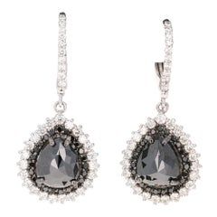 11.02 Carat Black Diamond 14 Karat White Gold Dangle Earrings