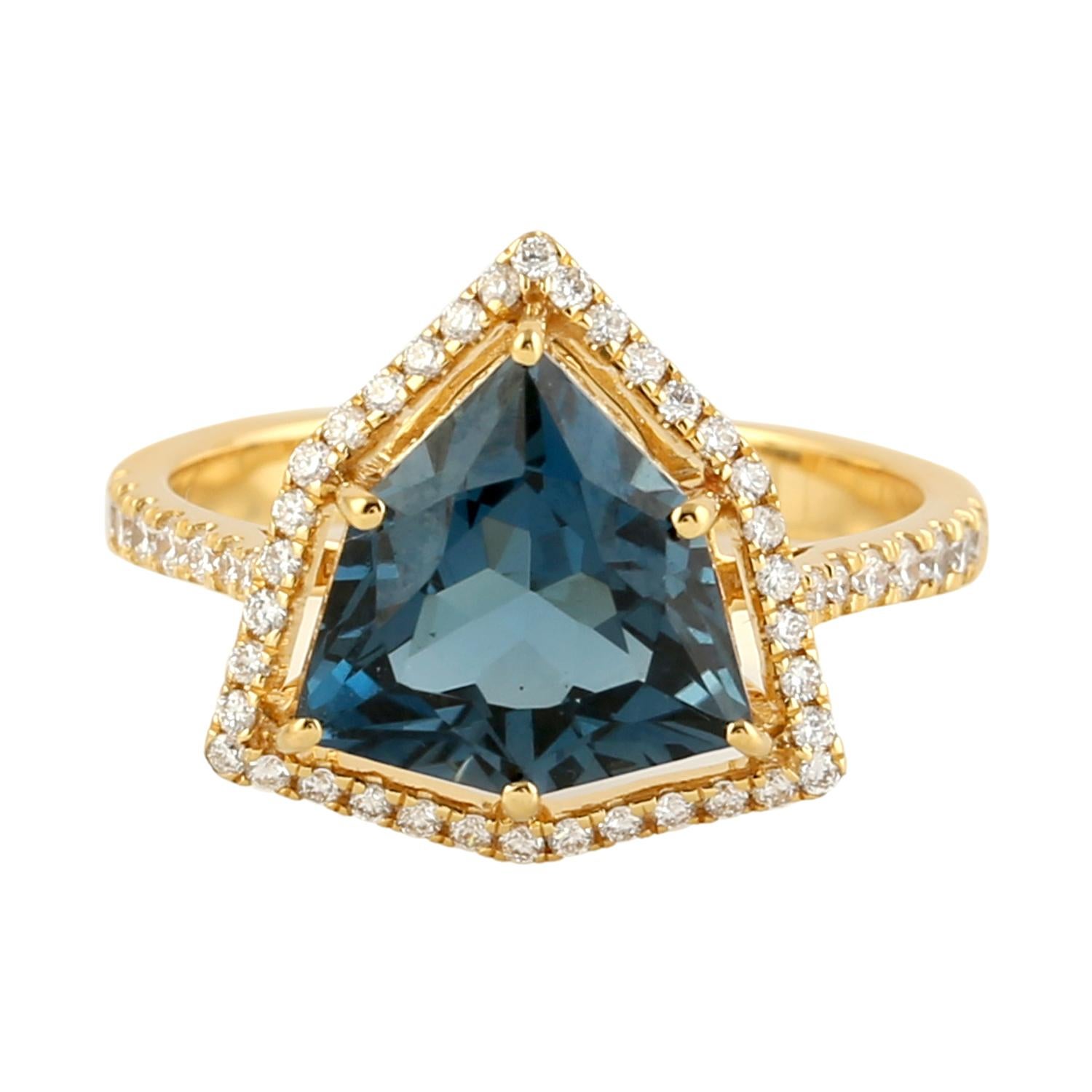 Collier pendentif en or 14k avec topaze bleue et diamant 11,02ct Neuf - En vente à Hoffman Estate, IL