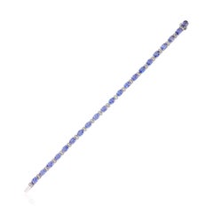 Zafiro Azul 11,02 CTW Diamante Abuela Pulsera de Tenis en Oro Blanco de 18 quilates