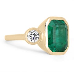 11.02tcw 18K Colombian Emerald-Emerald Cut & Round Diamond Three Stone Ring