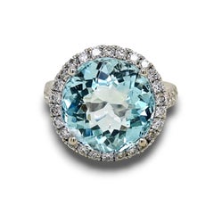 11,03 Karat Aquamarin Rund Diamant Weißgold Ring