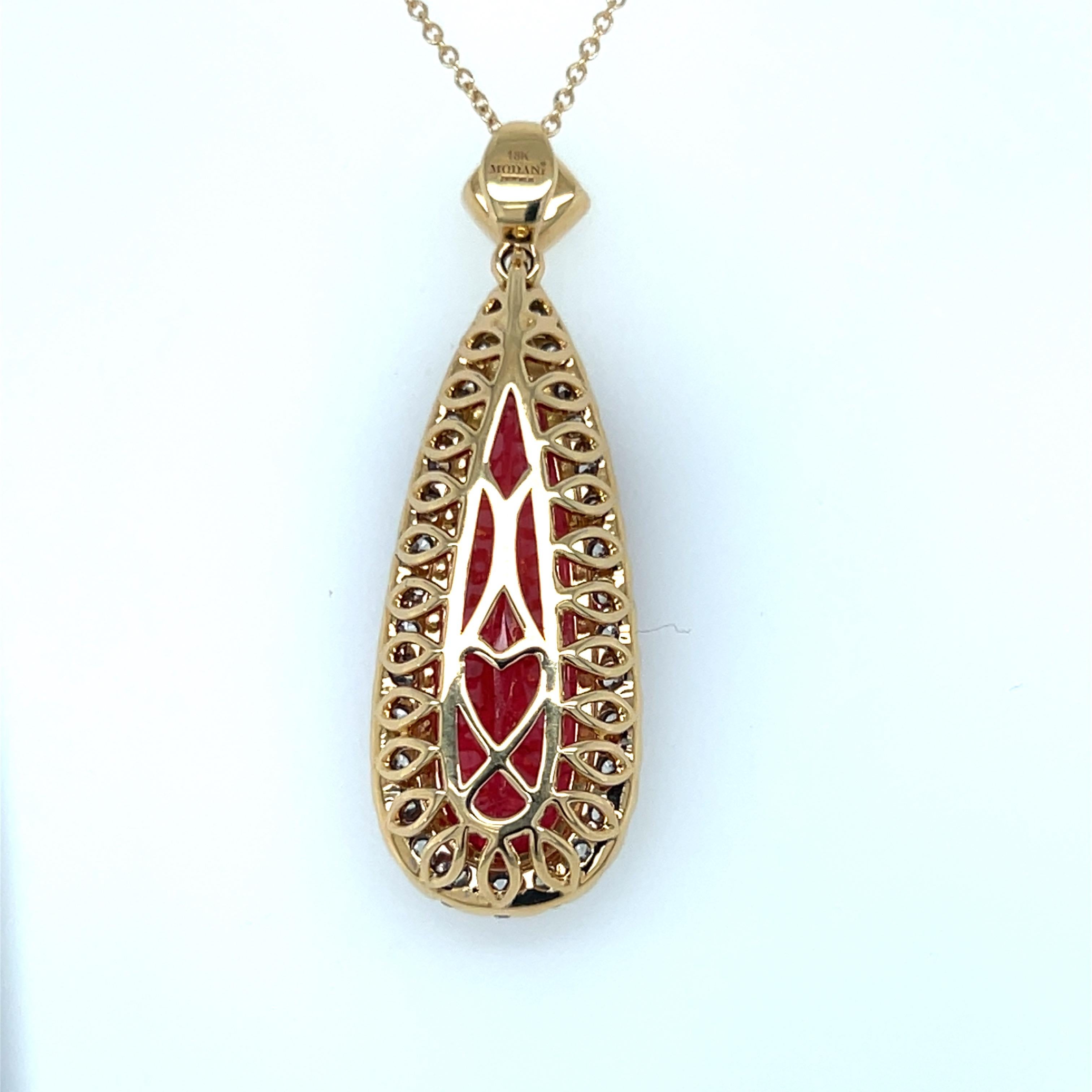 Collana con ciondolo di diamanti di rodonite con taglio a pera da 11.03 carati In condizioni Nuovo in vendita a Trumbull, CT