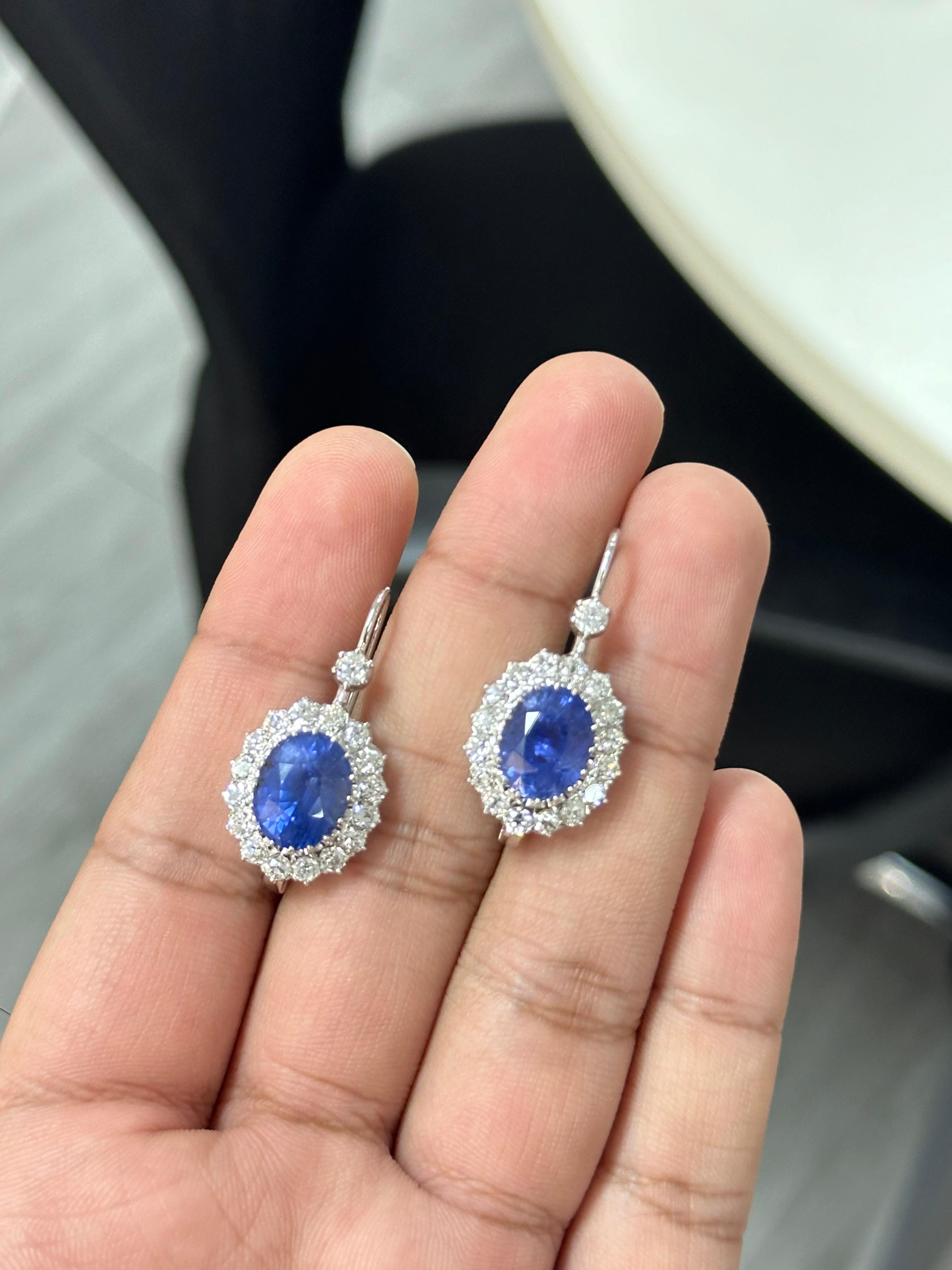 Art déco Boucles d'oreilles saphir 11,03 carats en or blanc 18 carats en vente