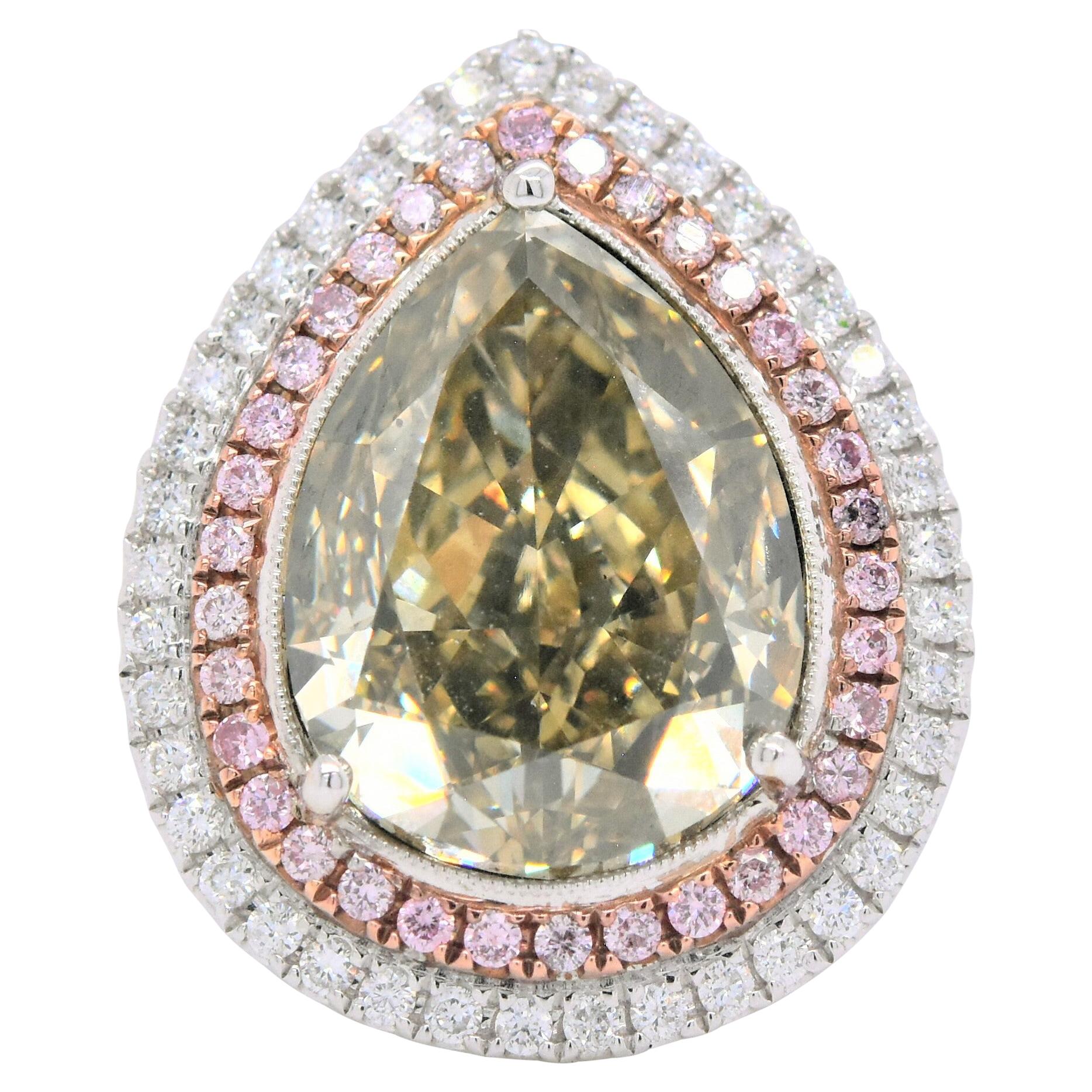 11.03 CT Pear-Shaped Natural Fancy Deep Brownish Greenish Yellow Diamond