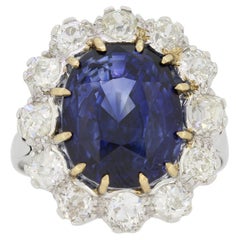 11.03 Carat Unheated Ceylon Sapphire and Diamond Cluster Ring