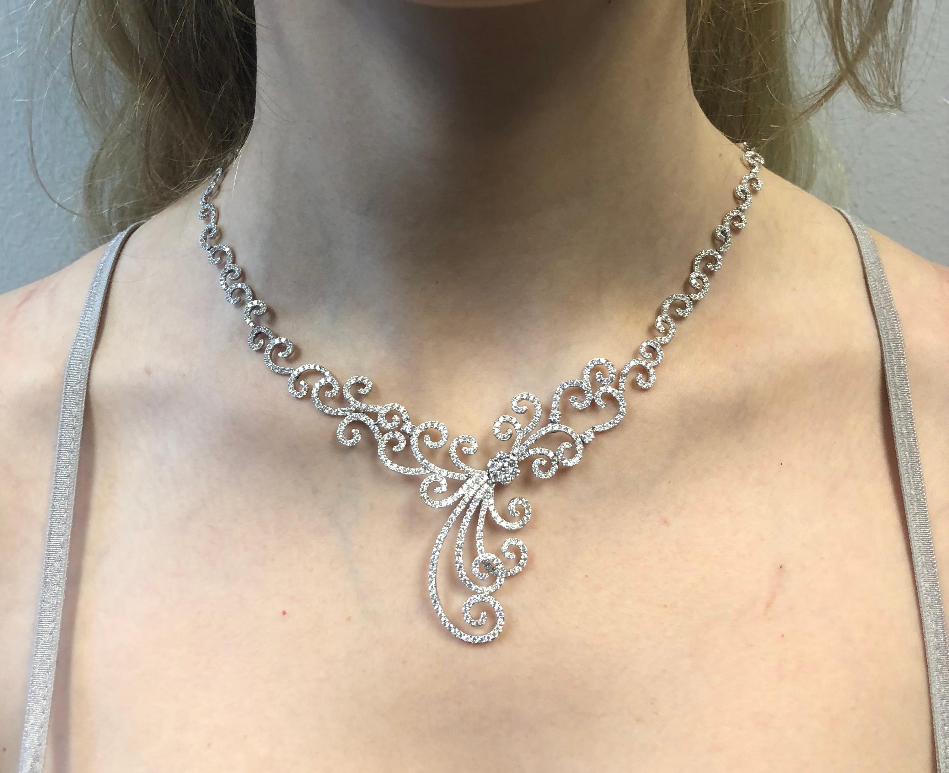 Collana con turbine di diamanti da 11,04 carati in oro bianco 18 carati, F-H VS2-SI1 in vendita 3