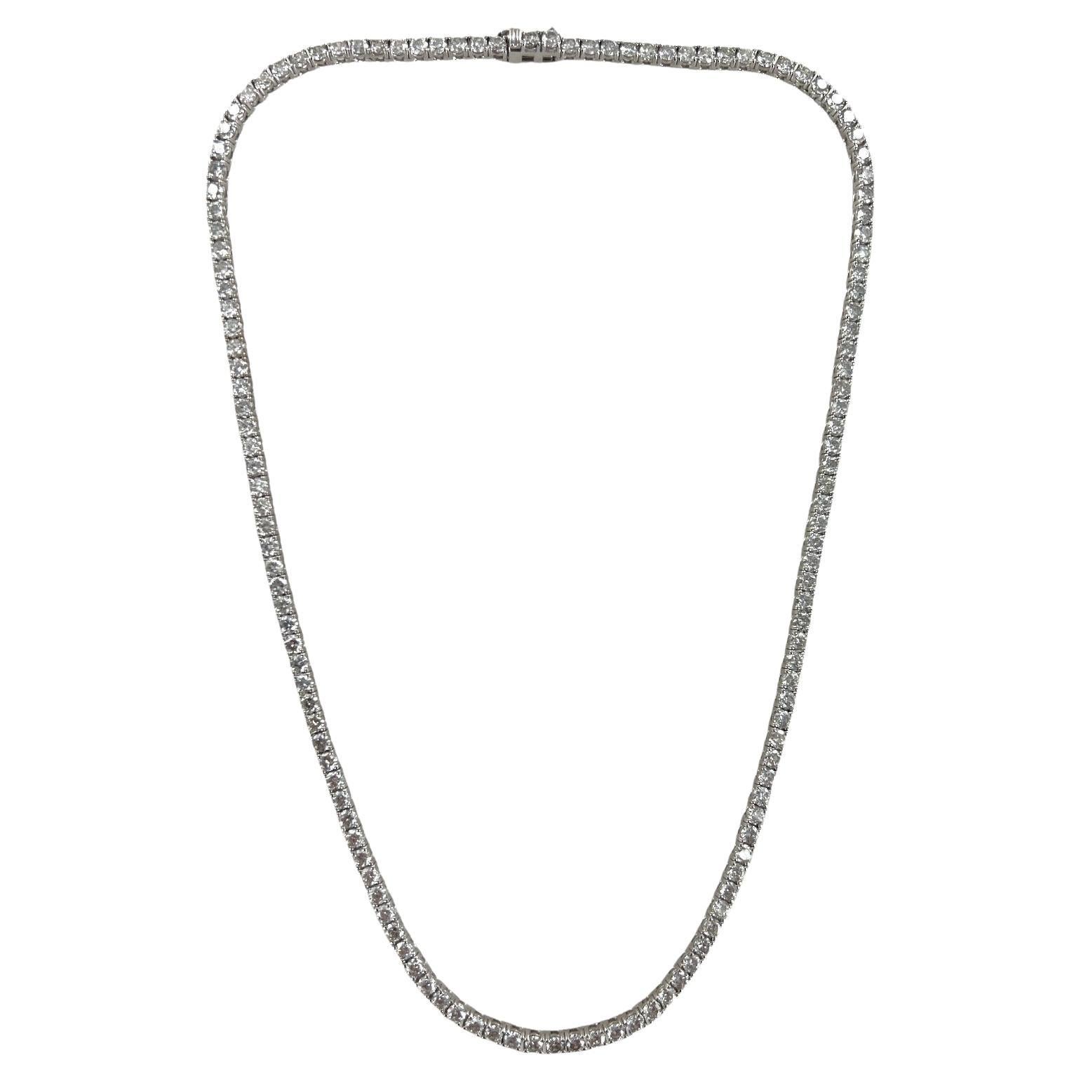 11.04 Carat Round Brilliant Diamond Tennis Link Necklace 14 Karat White Gold New