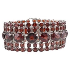 110.4 CTW Garnet January Birthstone Wide Sterling Silver Bracelet Gift for Wife