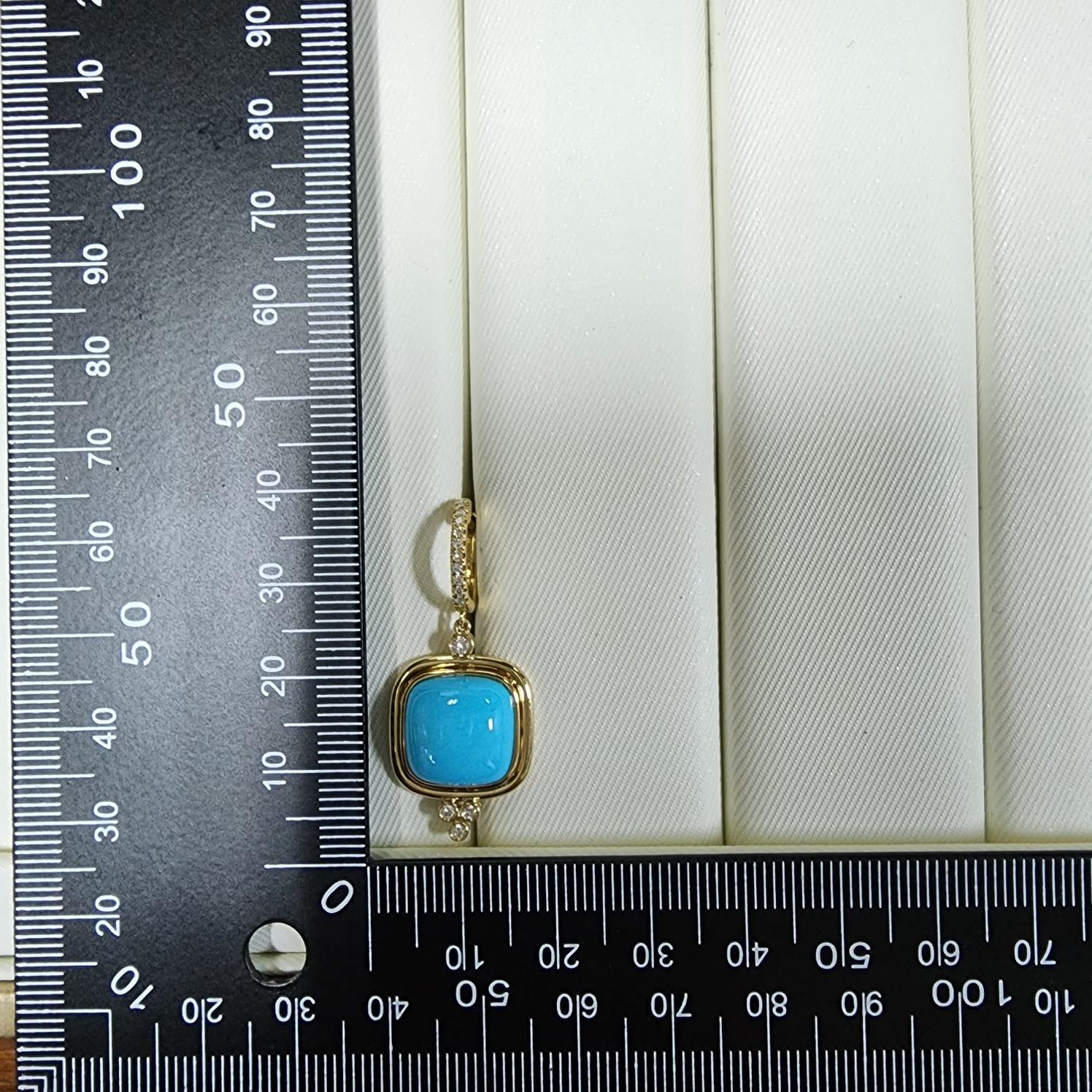 11,04 Karat 12 mm x 12 mm Sleeping Beauty Türkis-Tropfen-Ohrring aus 14K Gelbgold 1