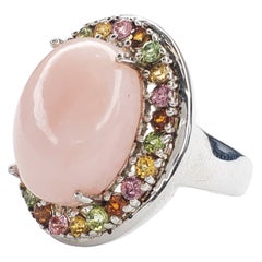 11.04cttw Pink Opal and Multi Tourmaline Sterling Silver Ring - Size 7