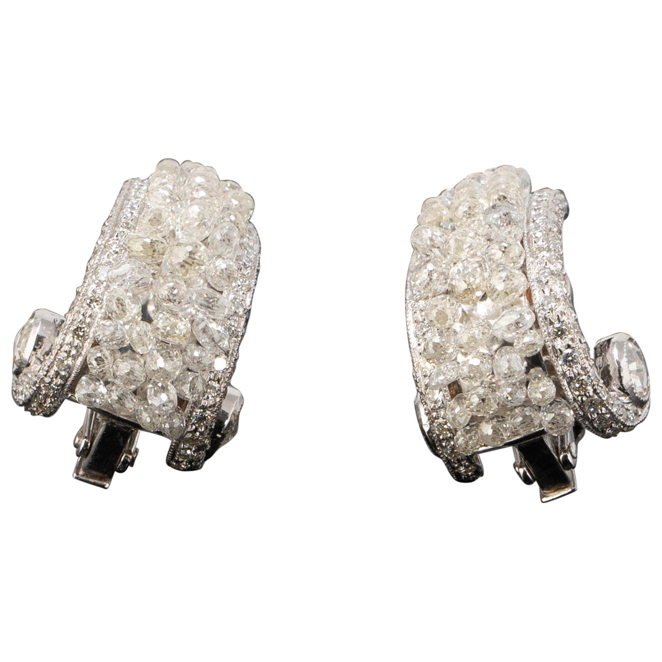 11.05 Carat Diamond Briollete and 18 Karat Gold Clip-On Earrings For Sale