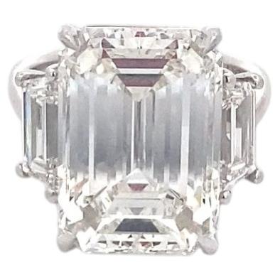11.05 Carat Emerald Cut Diamond Platinum Ring Three-Stone Ring G VS2