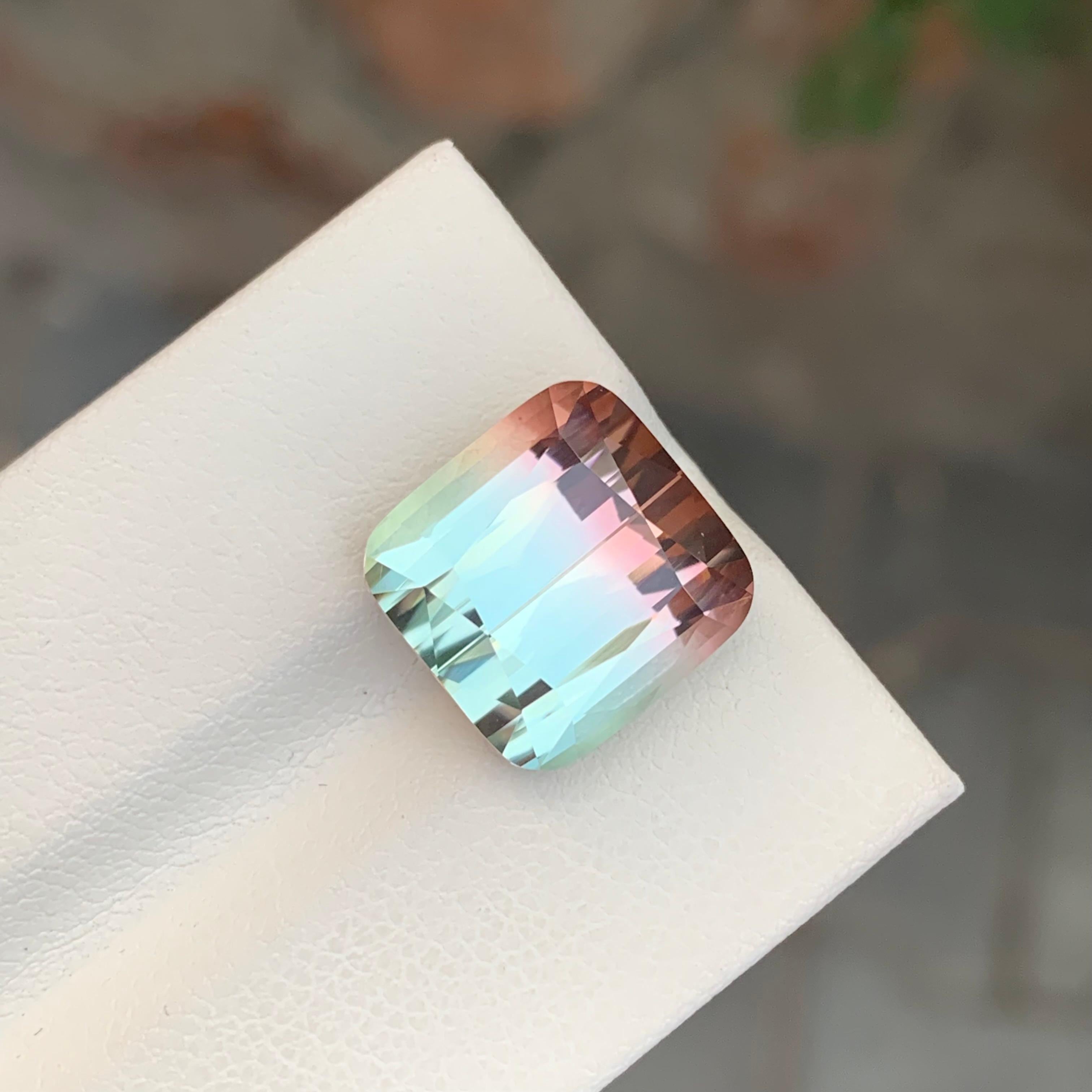 11.05 Carat Excellent Faceted Bi Colour Tourmaline Square Shape Gemstone (pierre précieuse de forme carrée en tourmaline bicolore) en vente 6