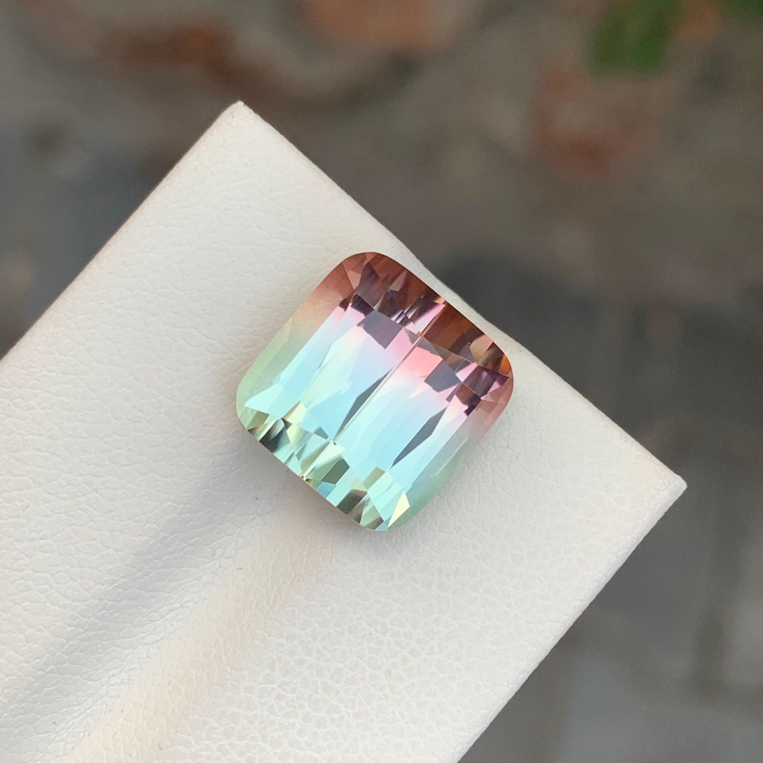 11.05 Carat Excellent Faceted Bi Colour Tourmaline Square Shape Gemstone (pierre précieuse de forme carrée en tourmaline bicolore) en vente 7