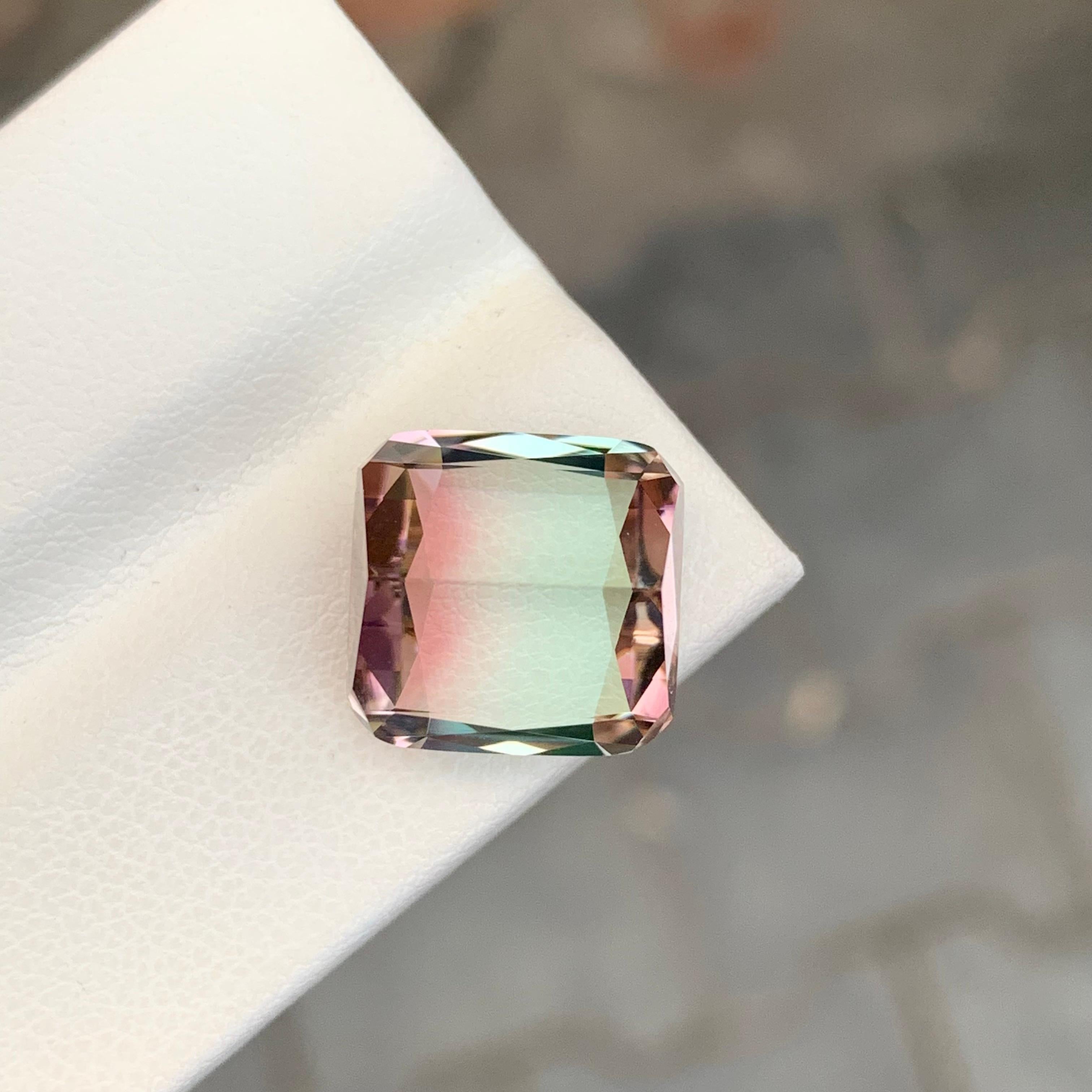 11.05 Carat Excellent Faceted Bi Colour Tourmaline Square Shape Gemstone (pierre précieuse de forme carrée en tourmaline bicolore) Unisexe en vente