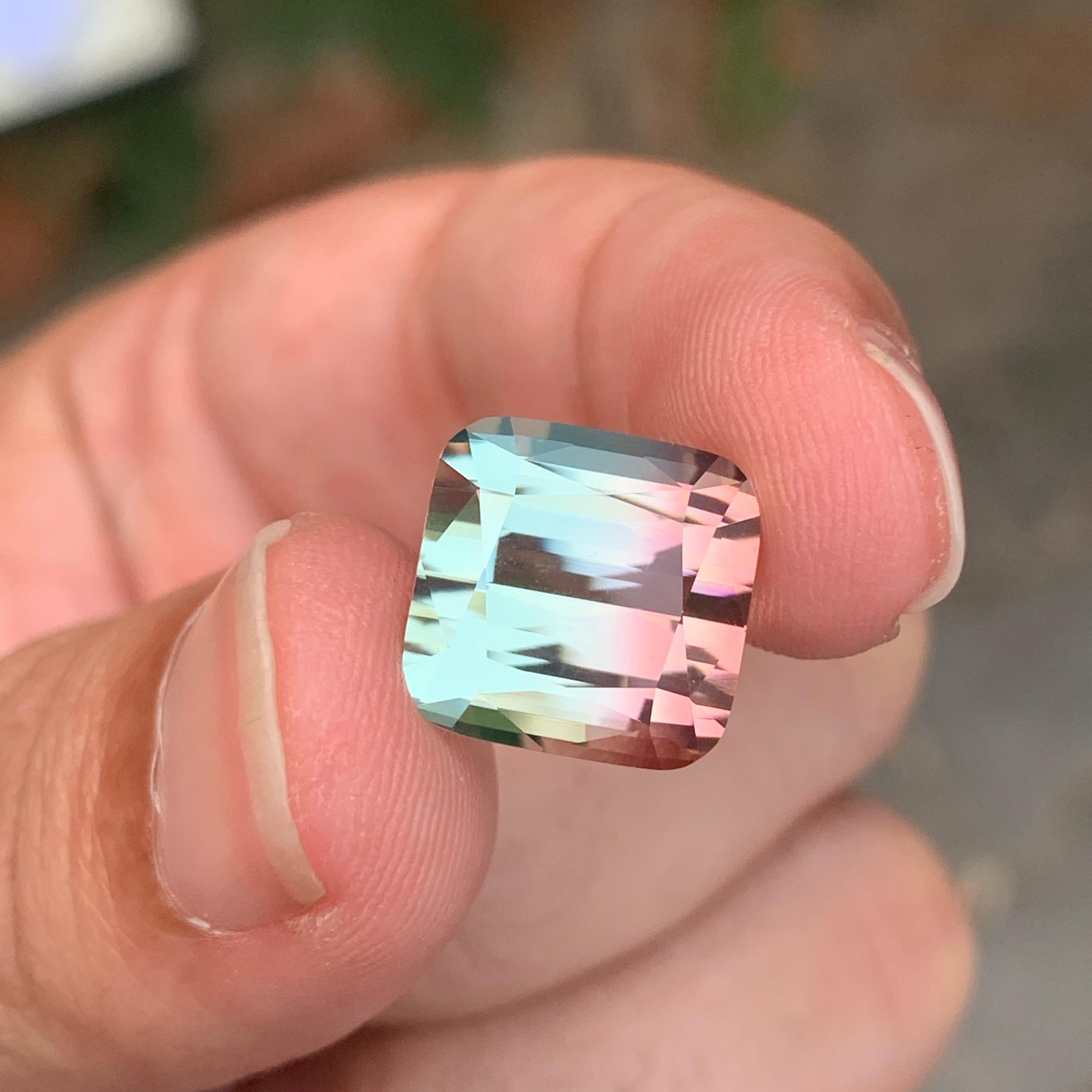 11.05 Carat Excellent Faceted Bi Colour Tourmaline Square Shape Gemstone (pierre précieuse de forme carrée en tourmaline bicolore) en vente 1