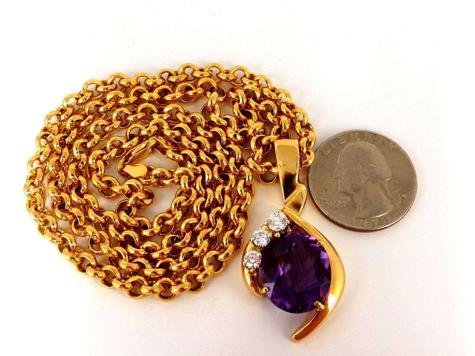 Women's or Men's 11.05 Carat Natural Oval Amethyst Diamonds Necklace 14 Karat Vivid Purple