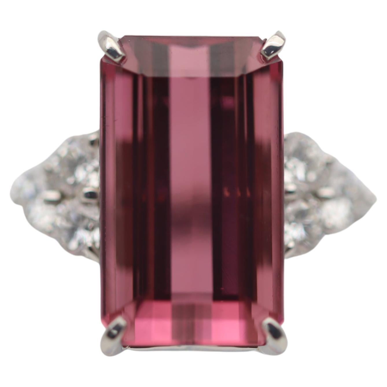 11.05 Carat Pink Tourmaline Diamond Platinum Ring For Sale