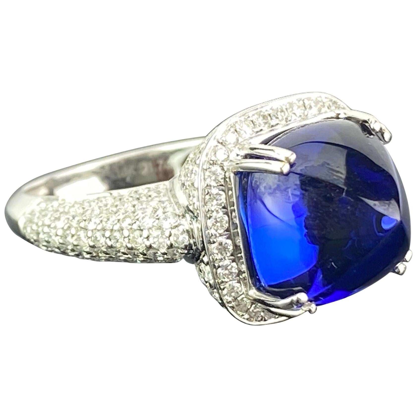 11.05 Carat Sugarloaf Cut Tanzanite and Diamond Engagement Ring For Sale