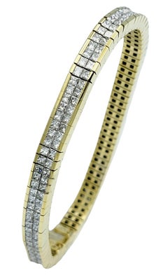 Bracciale da tennis in oro 18 carati da 11,05 carati totali con diamante taglio principessa a doppia fila