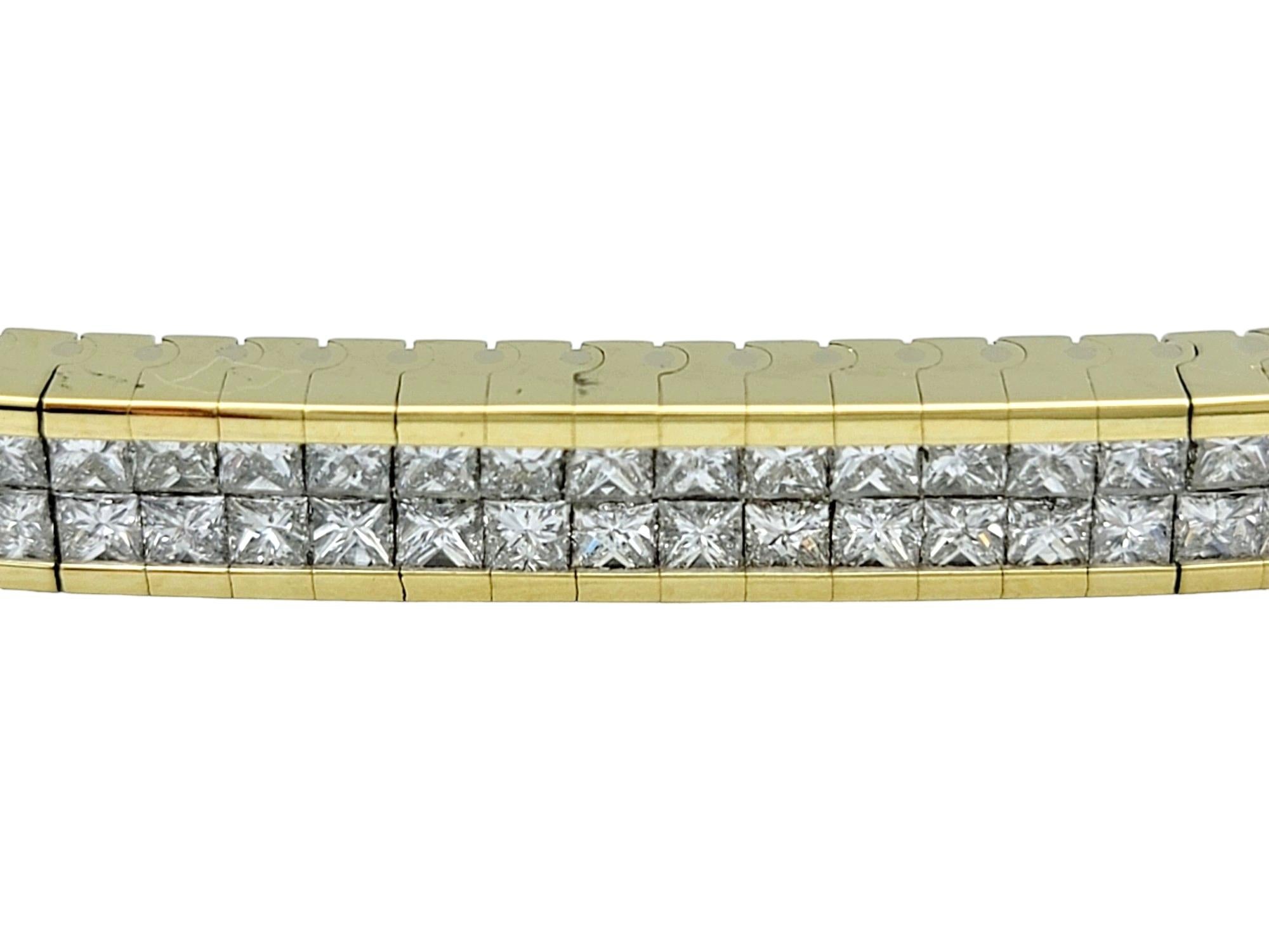 Contemporary 11.05 Carat Total Princess Cut Diamond Double Row 18 Karat Gold Tennis Bracelet For Sale