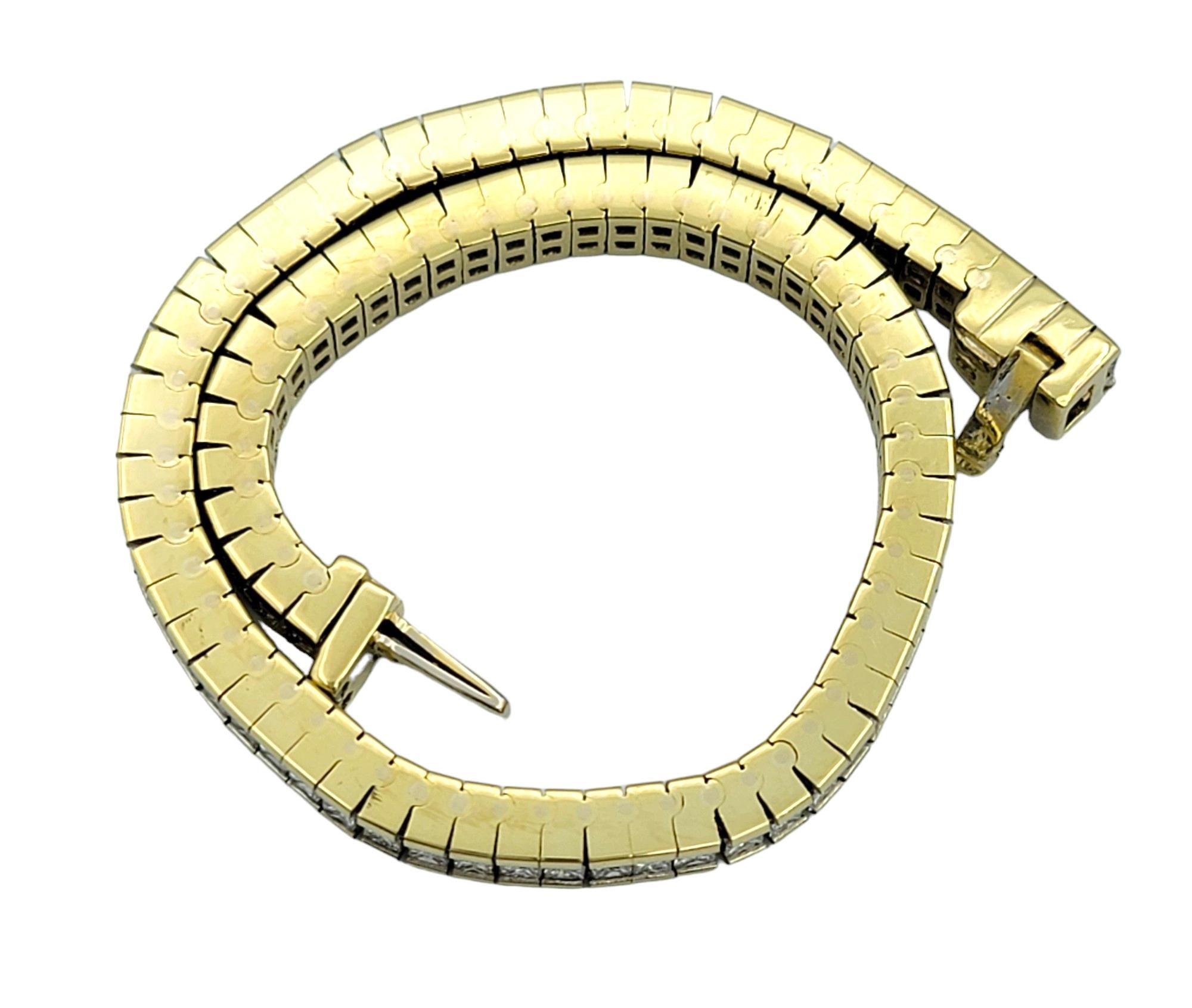 Women's or Men's 11.05 Carat Total Princess Cut Diamond Double Row 18 Karat Gold Tennis Bracelet For Sale