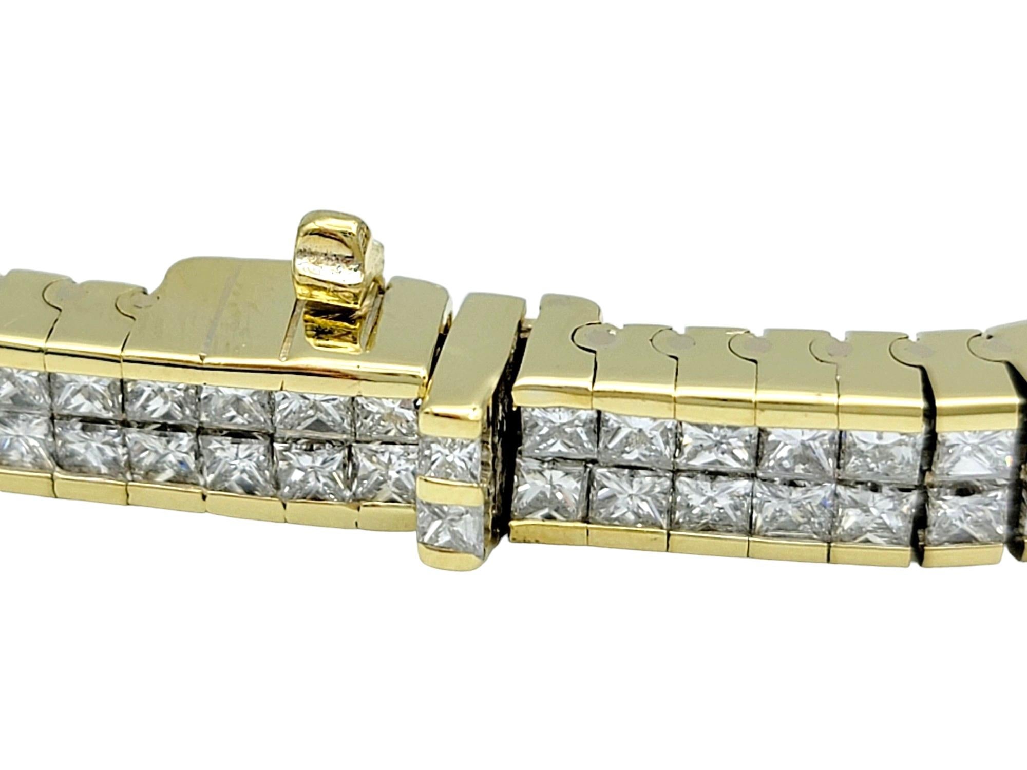 11.05 Carat Total Princess Cut Diamond Double Row 18 Karat Gold Tennis Bracelet For Sale 1