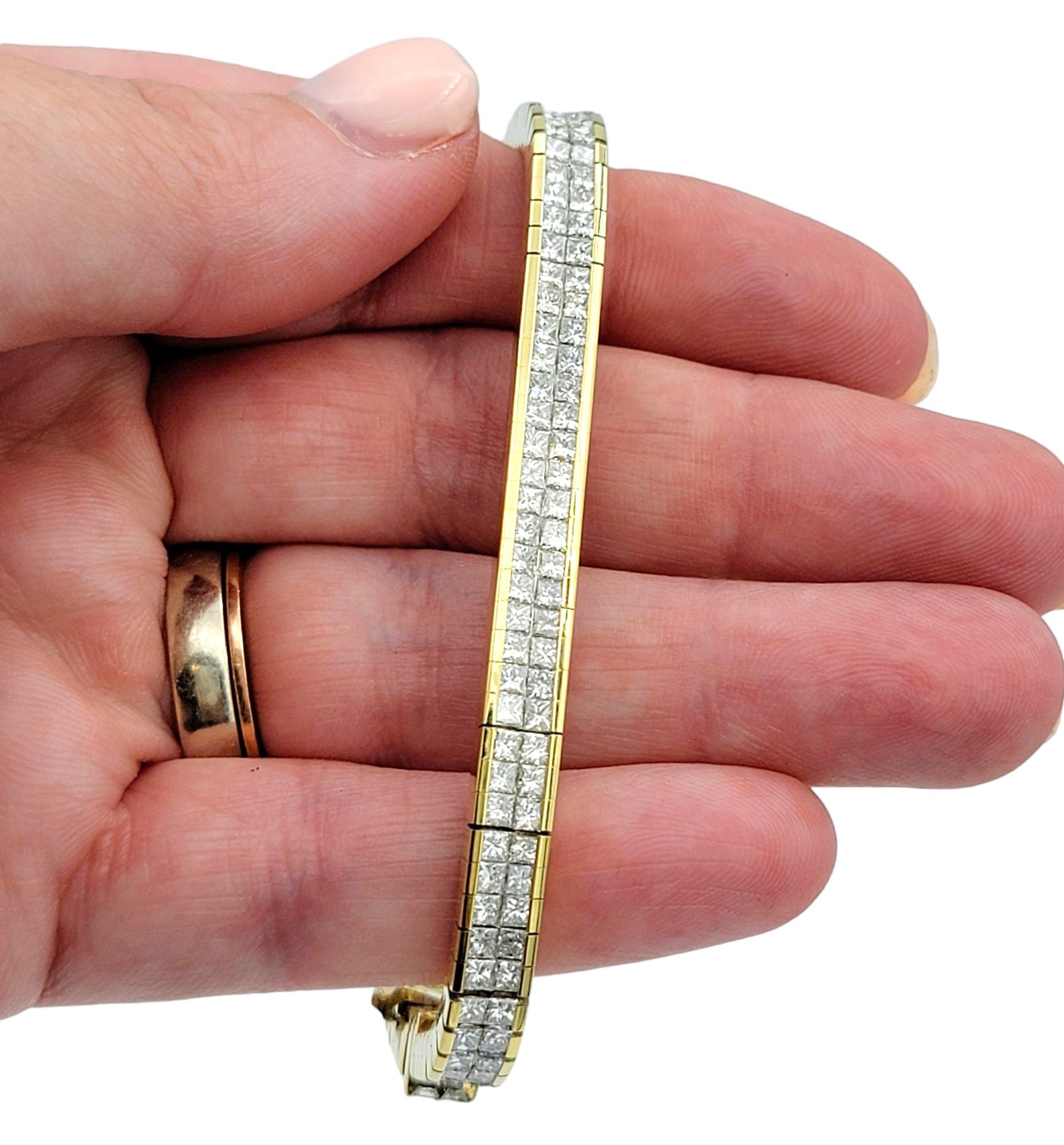 11.05 Carat Total Princess Cut Diamond Double Row 18 Karat Gold Tennis Bracelet For Sale 4