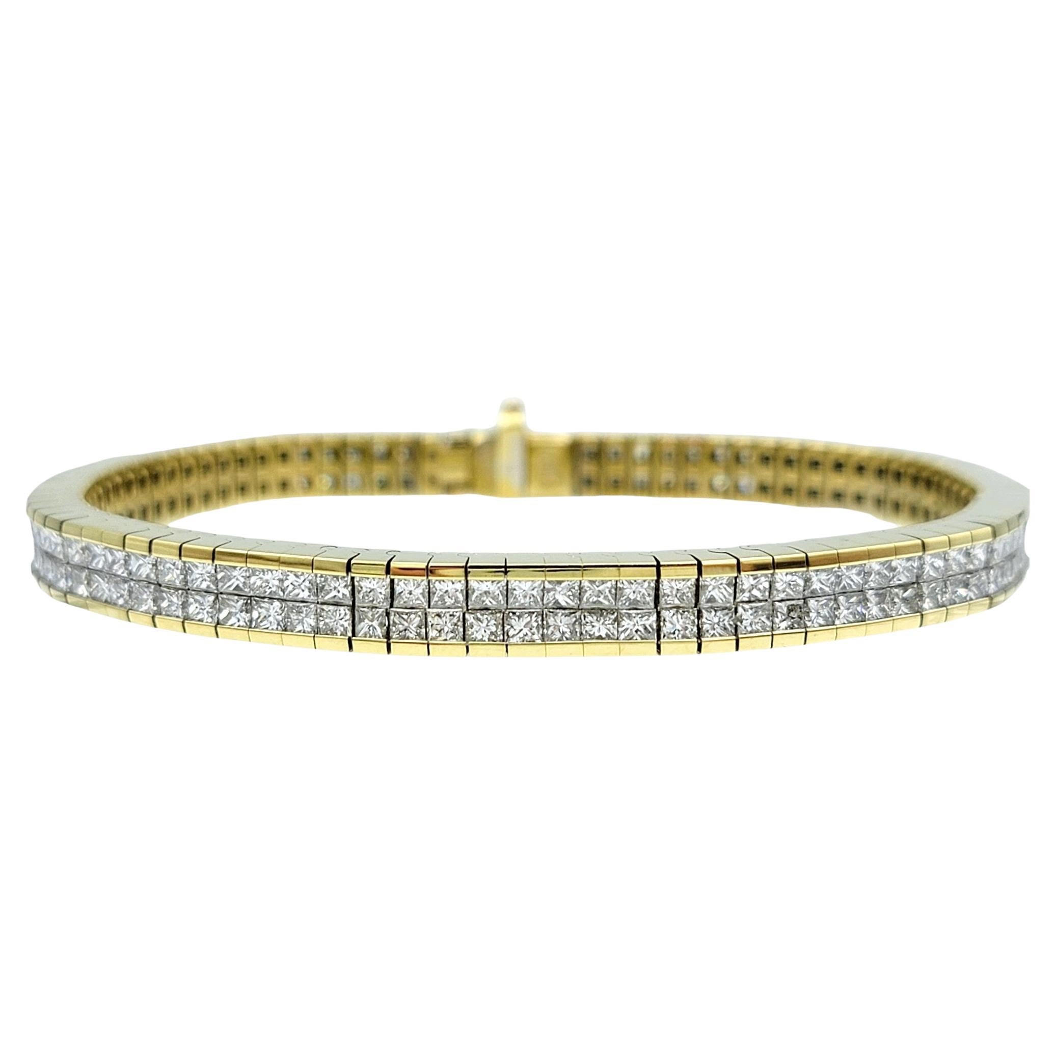 11.05 Carat Total Princess Cut Diamond Double Row 18 Karat Gold Tennis Bracelet