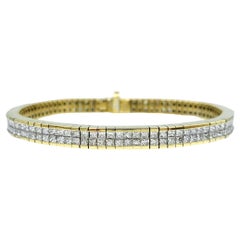 11.05 Carat Total Princess Cut Diamond Double Row 18 Karat Gold Tennis Bracelet