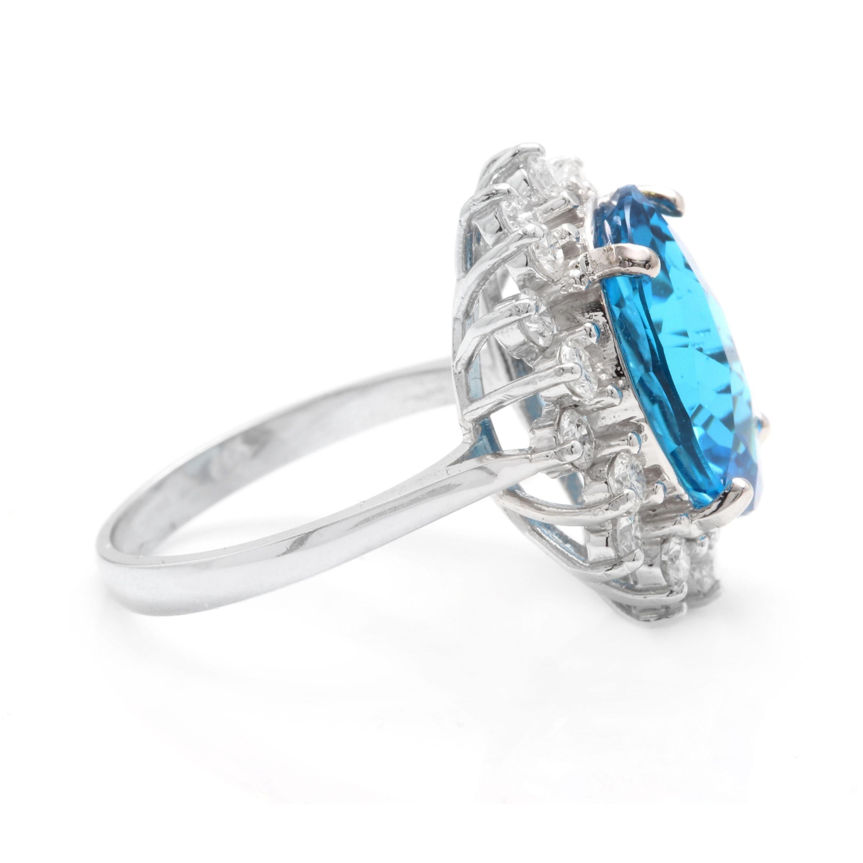 Mixed Cut 11.05 Ct Impressive Natural Swiss Blue Topaz & Diamond 14K Solid White Gold Ring For Sale