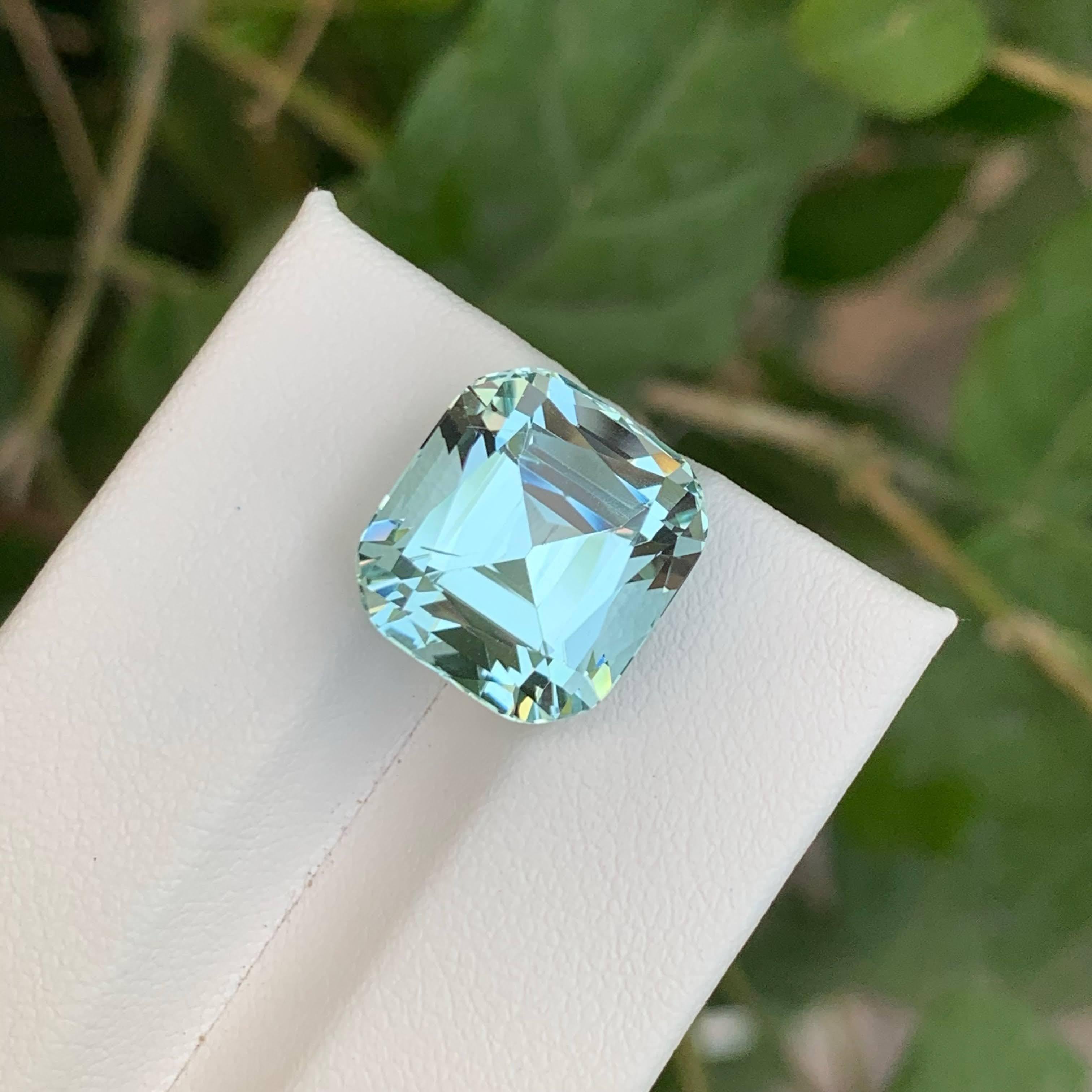 11.05 Loose Blue Aquamarine Stone Cushion Cut Natural Pakistani Gemstone For Sale 2