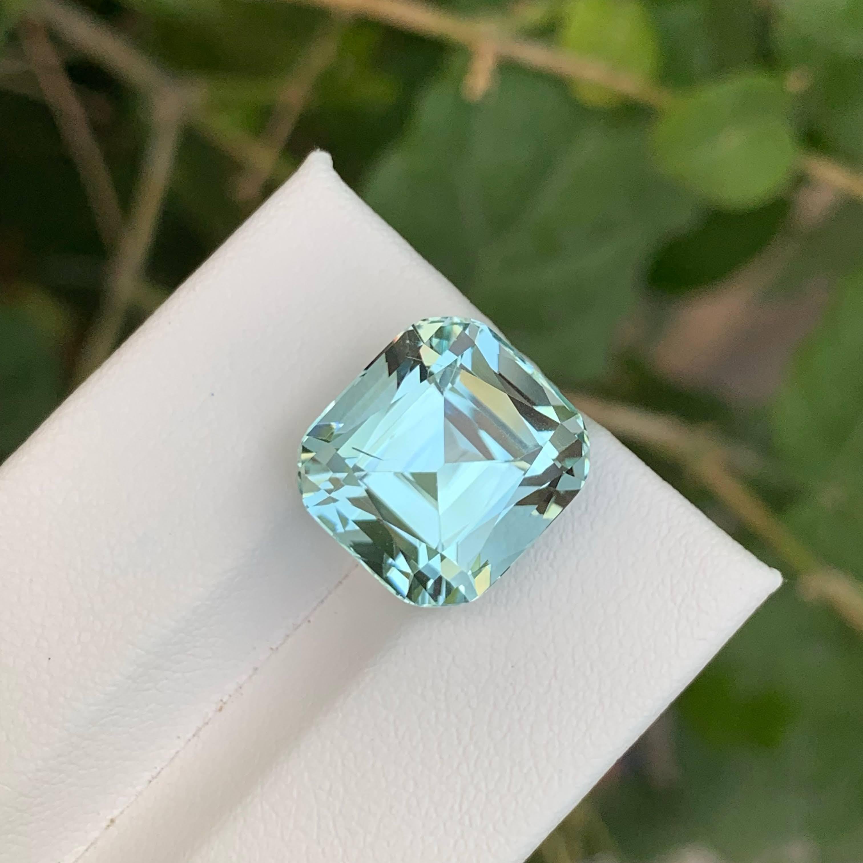 11.05 Loose Blue Aquamarine Stone Cushion Cut Natural Pakistani Gemstone For Sale 3