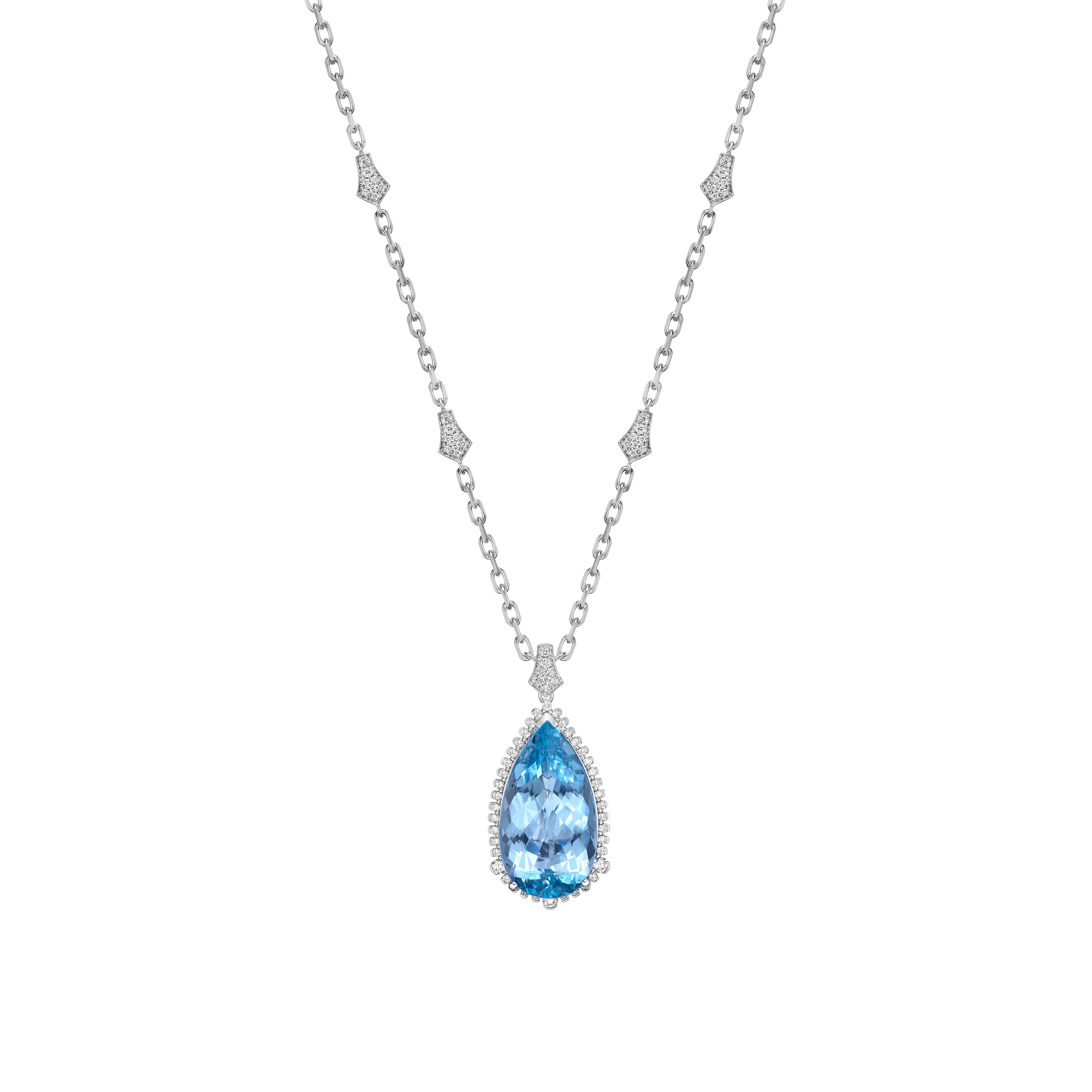 Elevate your look with our stunning Santa Maria aquamarine Set, featuring a mesmerizing ice blue hue that radiates elegance. Enhanced with diamonds and crafted in white gold, this necklace/pendant offers a timeless allure with a touch of modern