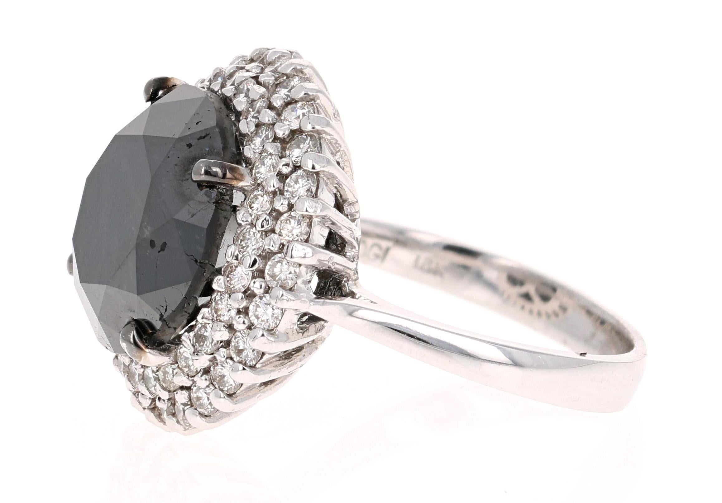 Modern 11.06 Carat Black and White Diamond 18 Karat White Gold Cocktail Ring