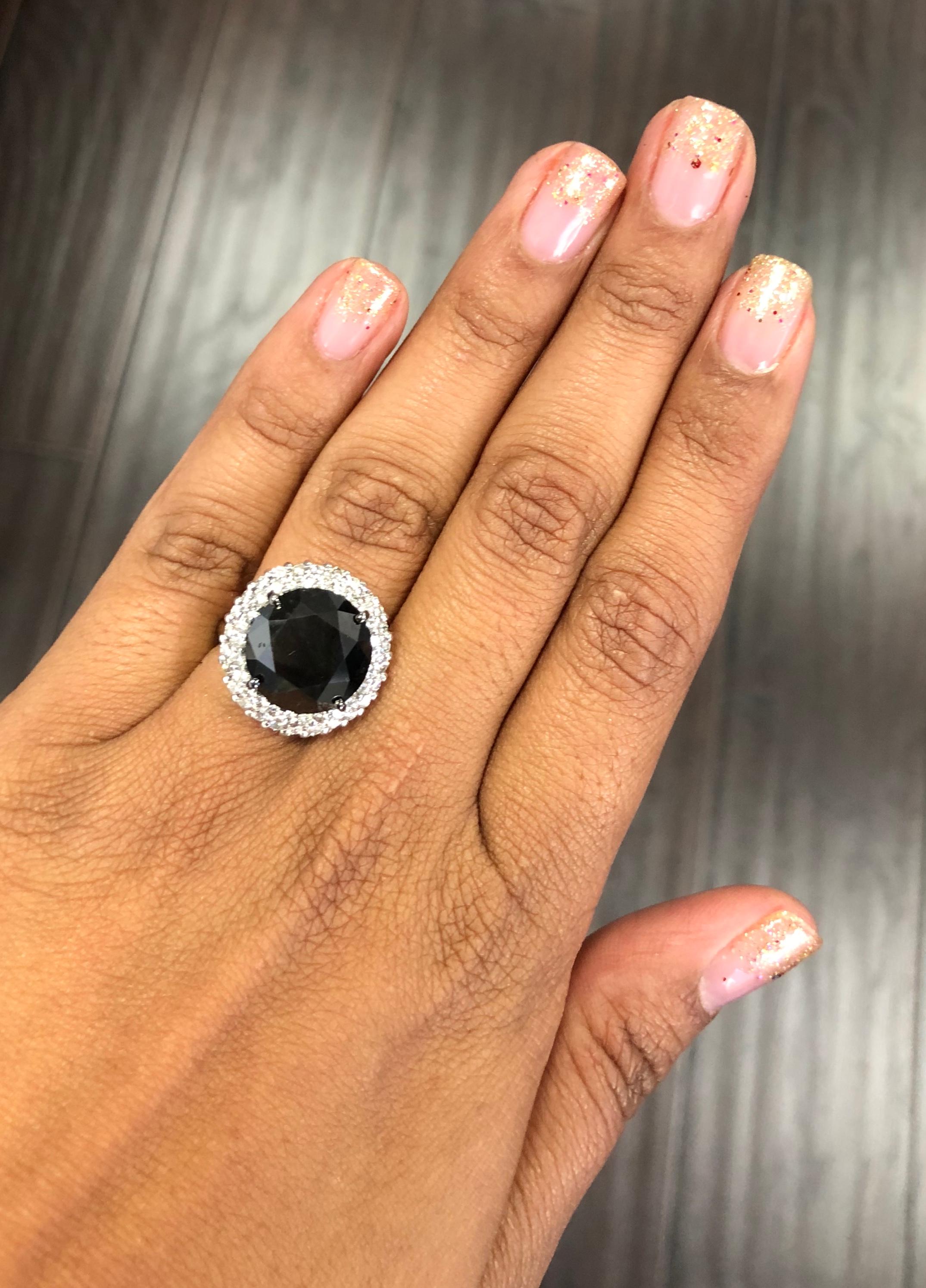 11.06 Carat Black and White Diamond 18 Karat White Gold Cocktail Ring In New Condition In Los Angeles, CA
