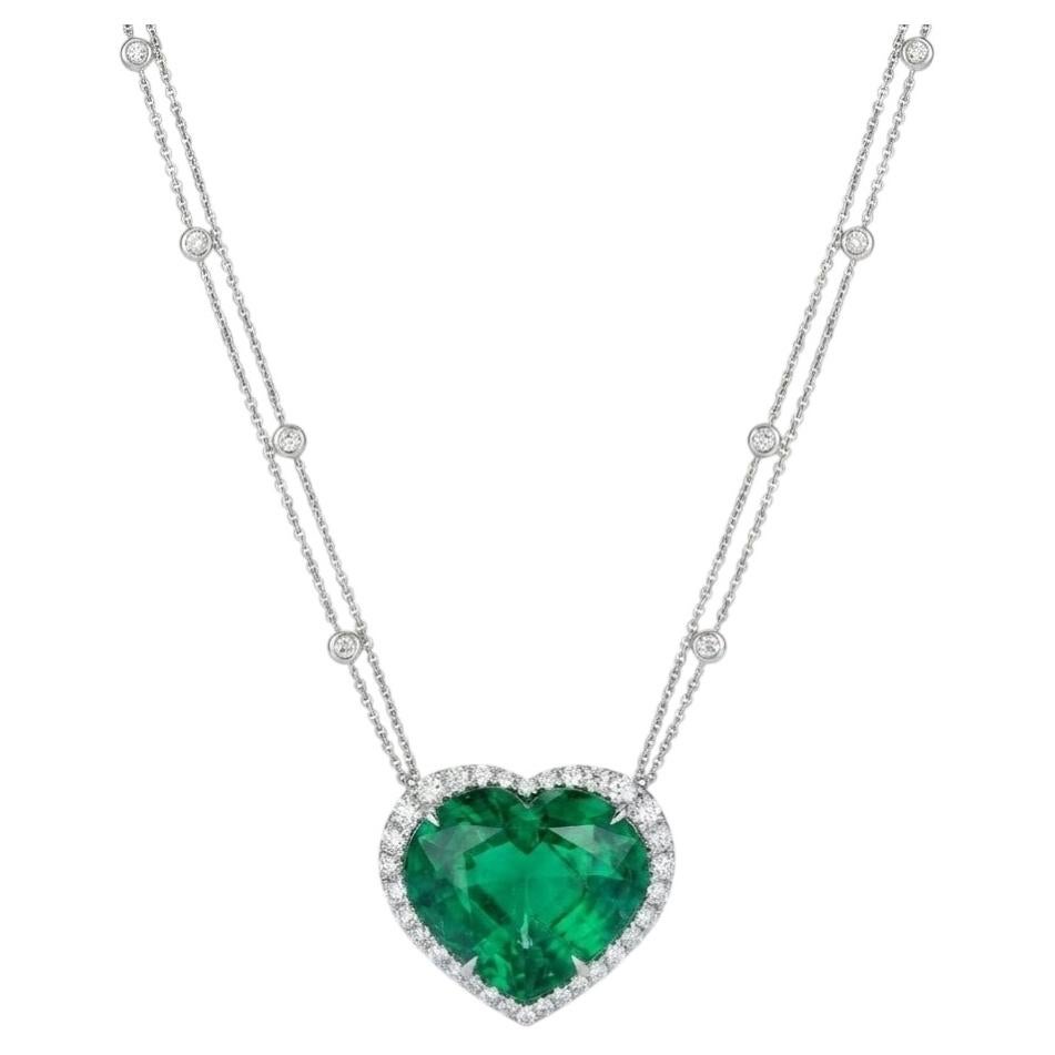 Collar Colgante Diamante Esmeralda Colombiano Forma Corazón 11.06 Quilates