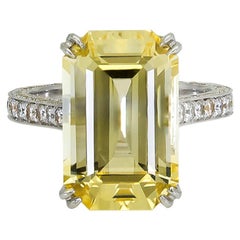 11.06 Carat Emerald Cut Yellow Sapphire and Diamond Engagement Ring