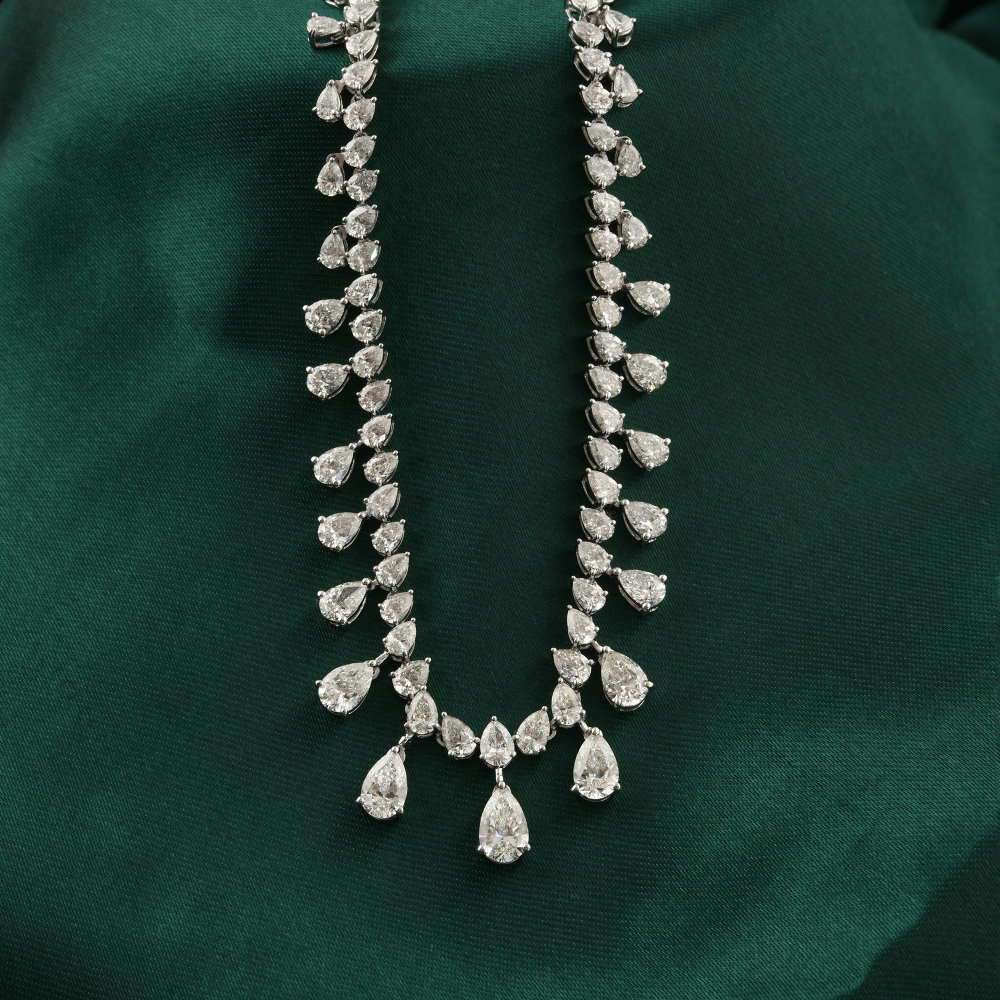 Taille poire 11.06 Carat SI Clarity HI Color Diamond Drop Choker Necklace 18 Karat White Gold en vente
