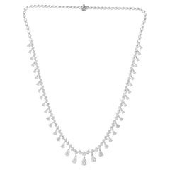 11.06 Carat SI Clarity HI Color Diamond Drop Choker Necklace 18 Karat White Gold