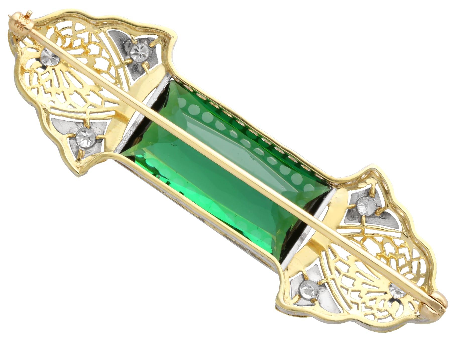 da uomo o donna Spilla in oro giallo 14k con tormalina da 11,06 carati e diamante da 0,18 carati in vendita