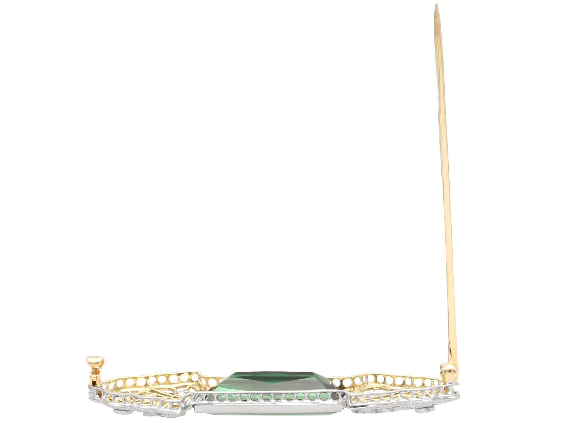 Spilla in oro giallo 14k con tormalina da 11,06 carati e diamante da 0,18 carati in vendita 1