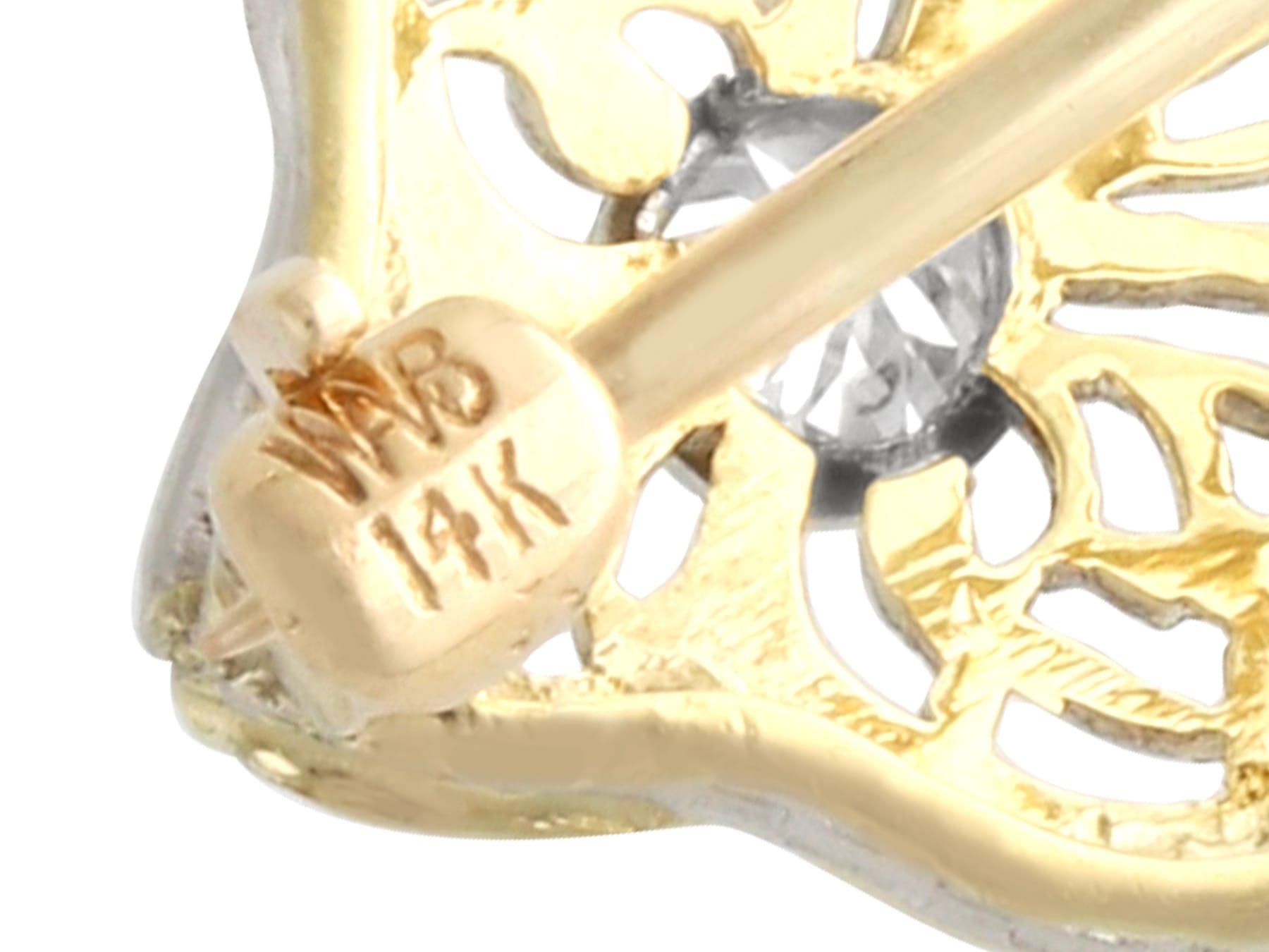 Spilla in oro giallo 14k con tormalina da 11,06 carati e diamante da 0,18 carati in vendita 3