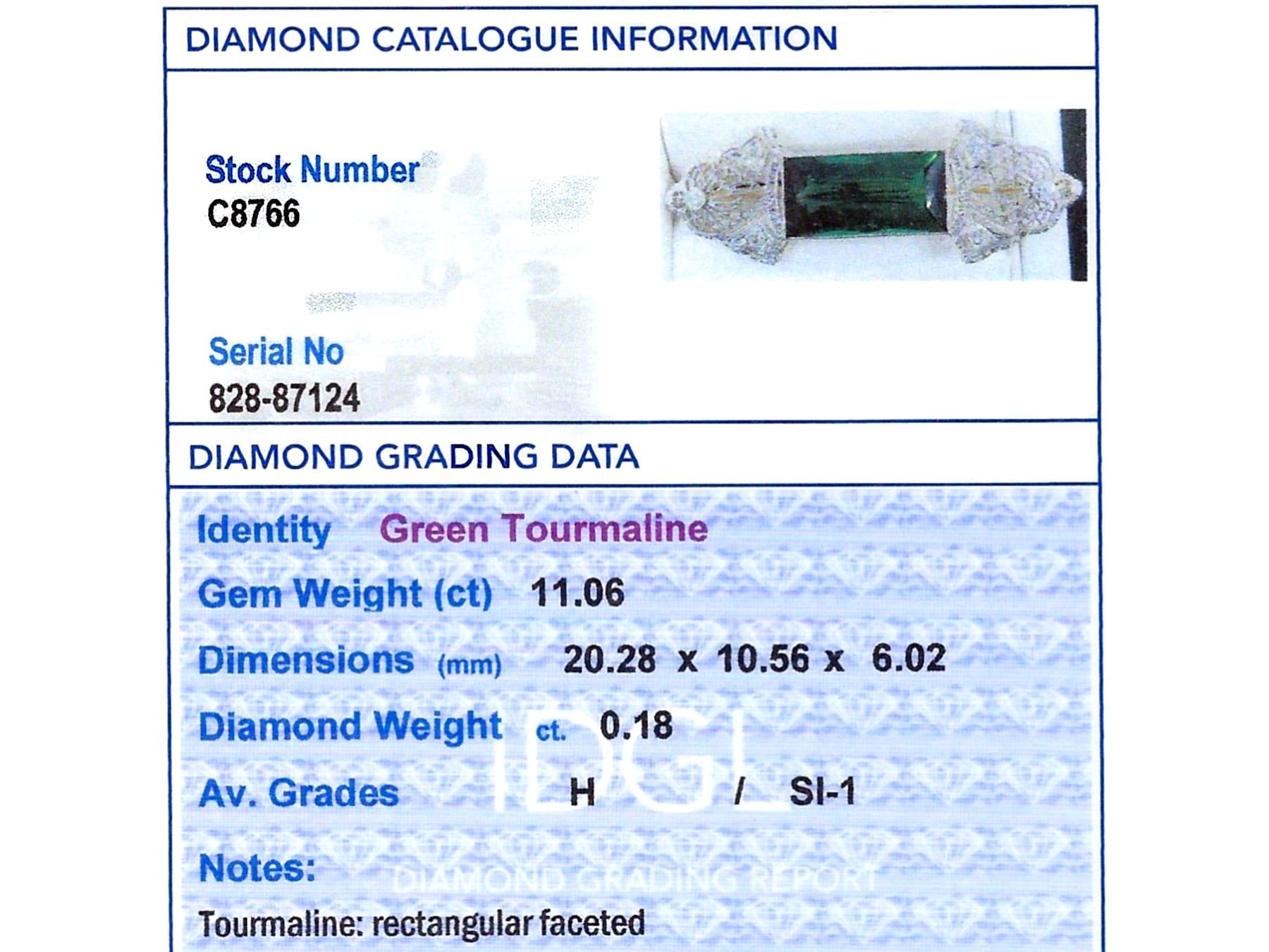 Spilla in oro giallo 14k con tormalina da 11,06 carati e diamante da 0,18 carati in vendita 4