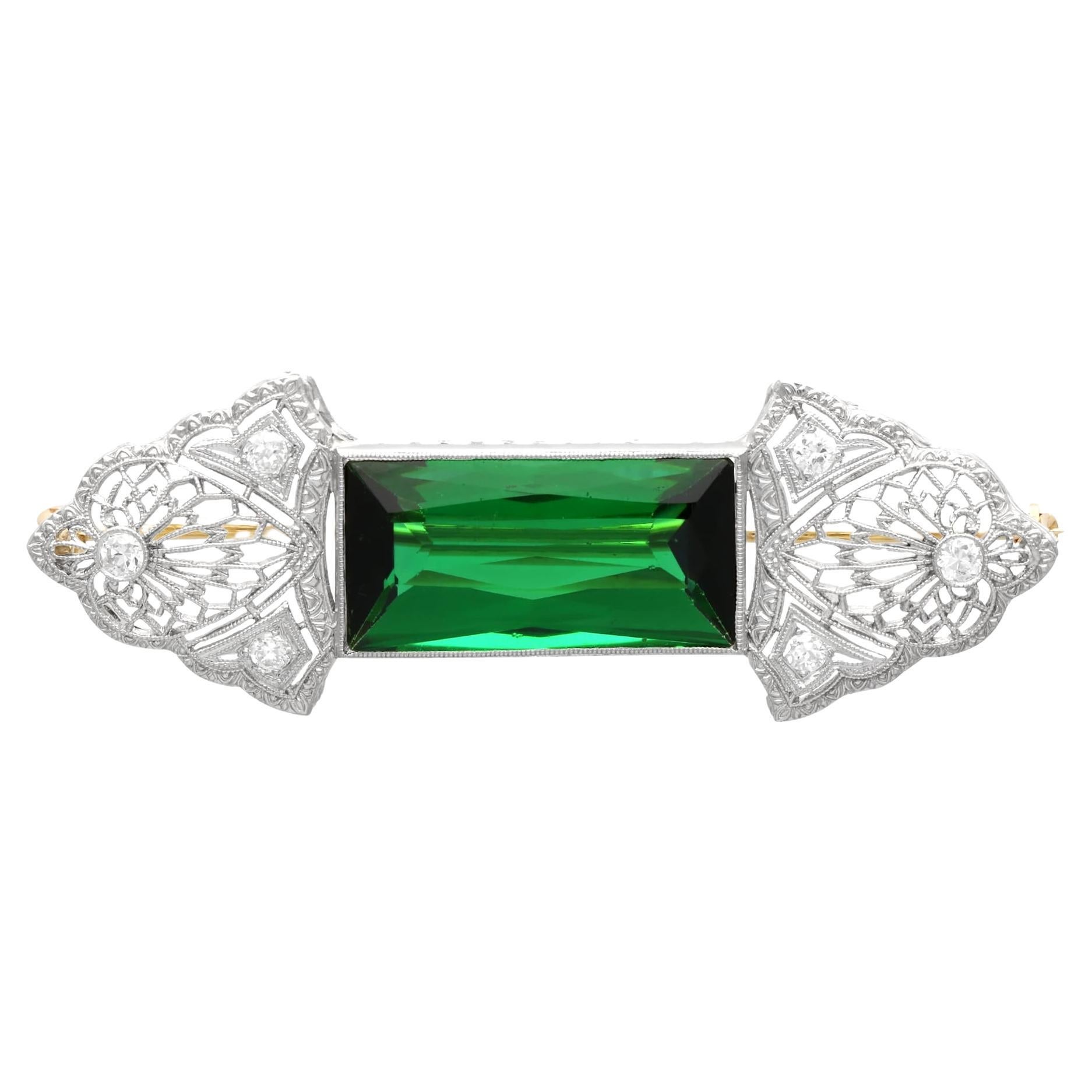 11.06 Carat Tourmaline 0.18 Carat Diamond 14k Yellow Gold Brooch