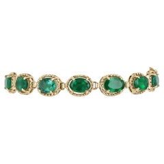 11.06tcw 18K Vivid Dark Green Natürlicher Smaragd-Ovalschliff Massivgold-Armband